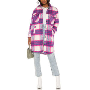 Blank Nyc Long Plaid 'Shacket' Pink Wool Coat Size S